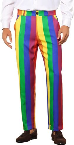 Lars Amadeus Rainbow Pants for Men's Regular Fit Flat Front Color Block Stripe Dress Trousers in Saudi Arabia