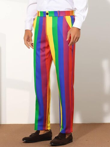 Lars Amadeus Rainbow Pants for Men's Regular Fit Flat Front Color Block Stripe Dress Trousers in Saudi Arabia