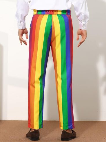 Lars Amadeus Rainbow Pants for Men's Regular Fit Flat Front Color Block Stripe Dress Trousers in Saudi Arabia