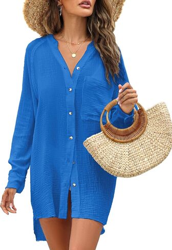 Womens Bathing Suit Cover Up Bikini Swimsuit Coverup Beach Cover Ups Button Down Shirts for Women in Kuwait