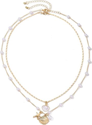 الطبقات شل القلائد البوهيمي اللؤلؤ نجم البحر صدف قلادة قلادة للنساء الإسكالوب المختنق قلادة الصيف الشاطئ مجوهرات هدية in Kuwait