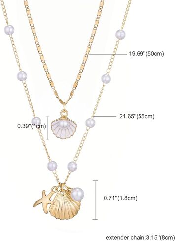 الطبقات شل القلائد البوهيمي اللؤلؤ نجم البحر صدف قلادة قلادة للنساء الإسكالوب المختنق قلادة الصيف الشاطئ مجوهرات هدية in Kuwait