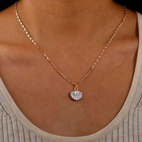 الطبقات شل القلائد البوهيمي اللؤلؤ نجم البحر صدف قلادة قلادة للنساء الإسكالوب المختنق قلادة الصيف الشاطئ مجوهرات هدية in Kuwait