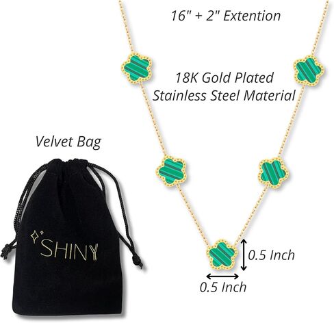 5 Leaf Clover Choker Necklace for Women 18K Gold Plated Stainless Steel Black Lucky Five Leaf Dangle Chain Jewelry Gift for Mother and Daughter in Kuwait