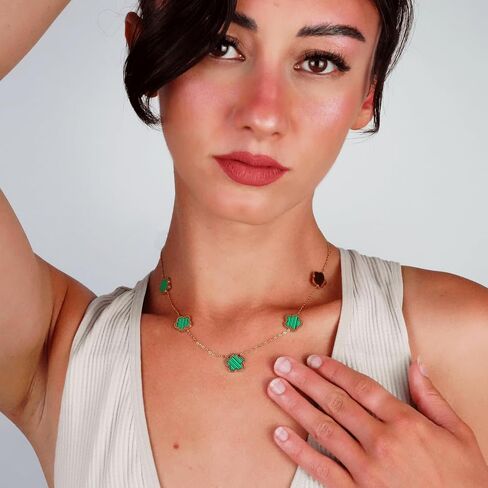 5 Leaf Clover Choker Necklace for Women 18K Gold Plated Stainless Steel Black Lucky Five Leaf Dangle Chain Jewelry Gift for Mother and Daughter in Kuwait