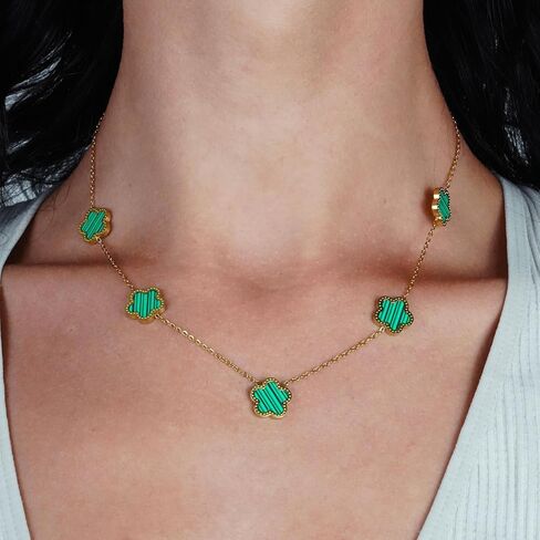 5 Leaf Clover Choker Necklace for Women 18K Gold Plated Stainless Steel Black Lucky Five Leaf Dangle Chain Jewelry Gift for Mother and Daughter in Kuwait