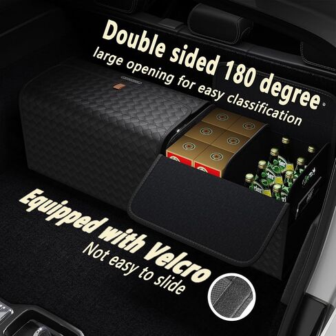 GMQ Car Storage Organizer, Leather Trunk Organizer with Collapsible Storage, Large Capacity for SUV, Truck, MPV (Black, M) in Saudi Arabia