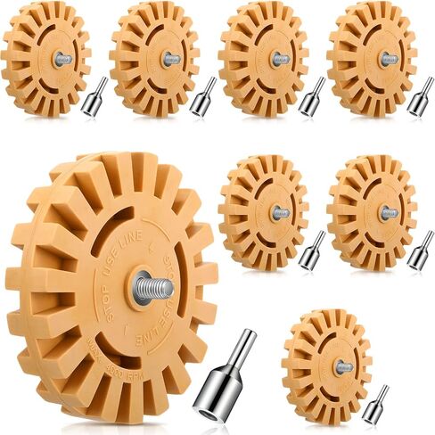 Geelin 8 Pcs Wheel Car Decal and Sticker Removers 4 Inch Adhesive Removal Tool Heavy Duty Rubber Eraser Wheel with Drill Adapter for Car Motorcycle Remove Adhesive Sticker Pinstripe Vinyl(0.98 Inch) in Saudi Arabia