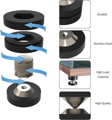 لوحة عزل القرص الدوار Monosaudio مقاس 49 × 13 مم مكبر صوت HiFi قدم مدببة صلبة من POM وسادة قاعدة مكبر صوت مع وسادات مكبر صوت من الفولاذ المقاوم للصدأ لمكبر صوت HiFi الصوت/مكبر الصوت/DAC/CD/مشغل (4 قطع أسود) in Kuwait