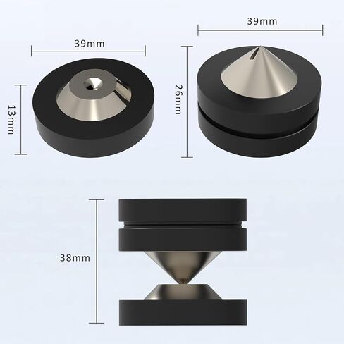 لوحة عزل القرص الدوار Monosaudio مقاس 49 × 13 مم مكبر صوت HiFi قدم مدببة صلبة من POM وسادة قاعدة مكبر صوت مع وسادات مكبر صوت من الفولاذ المقاوم للصدأ لمكبر صوت HiFi الصوت/مكبر الصوت/DAC/CD/مشغل (4 قطع أسود) in Kuwait