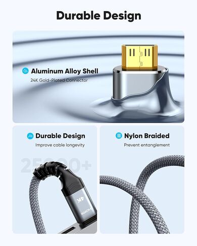 كابل Highwings Mini HDMI إلى HDMI بطول 10 أقدام، 4K 60 هرتز عالي السرعة HDMI إلى كابل HDMI صغير ذكر ثنائي الاتجاه 2.0 سلك، للتلفزيون عالي الدقة والكمبيوتر اللوحي والكاميرا وكاميرا الفيديو [غلاف من الألومنيوم، مضفر من النايلون] in Kuwait