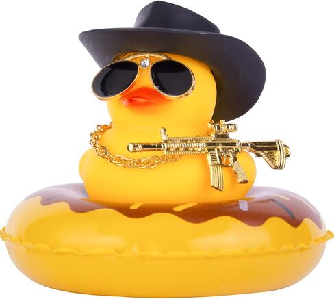 Yellow Duck Car Ornament Swim Ring Car Rubber Ducks Dashboard Decoration with Mini Cowboy Hat Swim Tube Necklace Alloy Glasses and Cool Accessories(A-Black) in Saudi Arabia