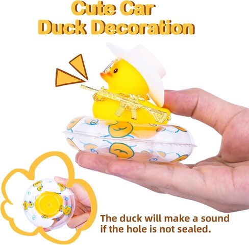 Yellow Duck Car Ornament Swim Ring Car Rubber Ducks Dashboard Decoration with Mini Cowboy Hat Swim Tube Necklace Alloy Glasses and Cool Accessories(A-Black) in Saudi Arabia