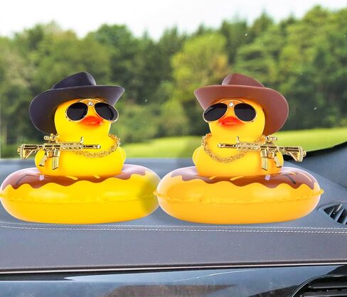 Yellow Duck Car Ornament Swim Ring Car Rubber Ducks Dashboard Decoration with Mini Cowboy Hat Swim Tube Necklace Alloy Glasses and Cool Accessories(A-Black) in Saudi Arabia