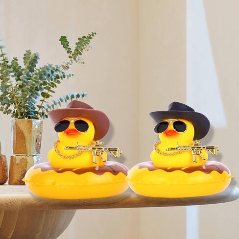 Yellow Duck Car Ornament Swim Ring Car Rubber Ducks Dashboard Decoration with Mini Cowboy Hat Swim Tube Necklace Alloy Glasses and Cool Accessories(A-Black) in Saudi Arabia