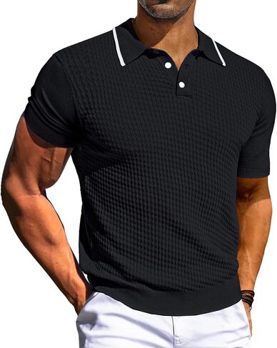 PJ PAUL JONES Men's Short Sleeve Knit Polo Shirts Waffle Texture Knit Shirt in Saudi Arabia
