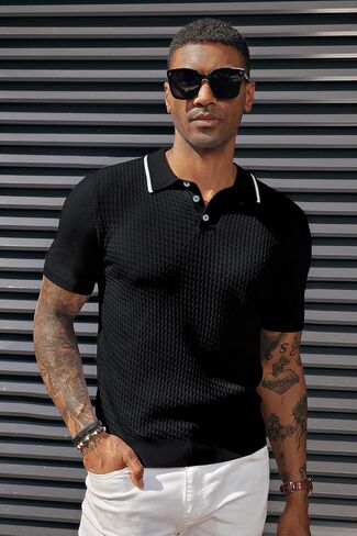 PJ PAUL JONES Men's Short Sleeve Knit Polo Shirts Waffle Texture Knit Shirt in Saudi Arabia