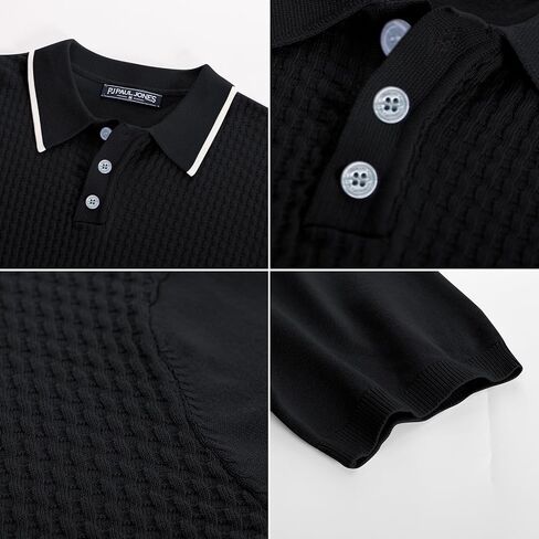PJ PAUL JONES Men's Short Sleeve Knit Polo Shirts Waffle Texture Knit Shirt in Saudi Arabia
