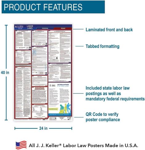 2024 Texas and Federal Labor Law Poster with Workers' Comp (English, TX State) - OSHA Compliant All-in-One Laminated Poster in Saudi Arabia