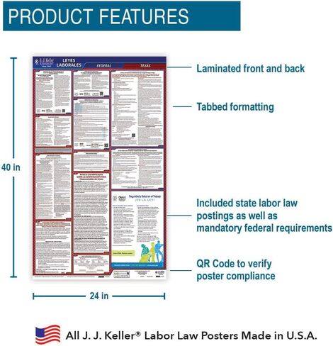 2024 Texas and Federal Labor Law Poster with Workers' Comp (English, TX State) - OSHA Compliant All-in-One Laminated Poster in Saudi Arabia