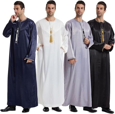 Men's Muslim Robe Islamic Arab Kaftans for Men Eid Muslim Thobe Dubai Ramadan Daily Clothes, 1PC Muslim Shirt Robe in Saudi Arabia