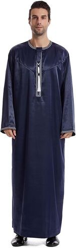 Men's Muslim Robe Islamic Arab Kaftans for Men Eid Muslim Thobe Dubai Ramadan Daily Clothes, 1PC Muslim Shirt Robe in Saudi Arabia