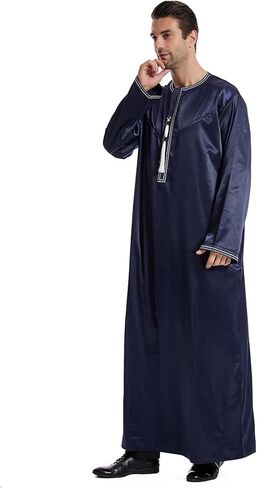 Men's Muslim Robe Islamic Arab Kaftans for Men Eid Muslim Thobe Dubai Ramadan Daily Clothes, 1PC Muslim Shirt Robe in Saudi Arabia