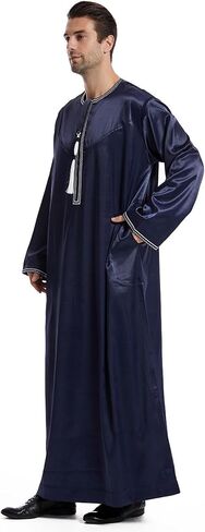 Men's Muslim Robe Islamic Arab Kaftans for Men Eid Muslim Thobe Dubai Ramadan Daily Clothes, 1PC Muslim Shirt Robe in Saudi Arabia