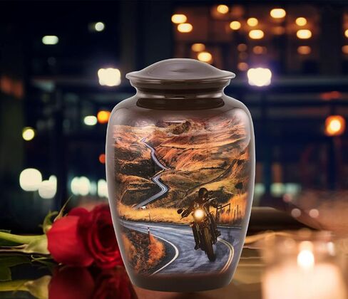 Motorcycle Urn - Motorcycle Rider Cremation Urn for Ashes - Highway to Heaven Adult Urn - Handcrafted Motorcycle Lovers Funeral Urn - Bikers Memorial Urn with Velvet Bag (Large) in Saudi Arabia