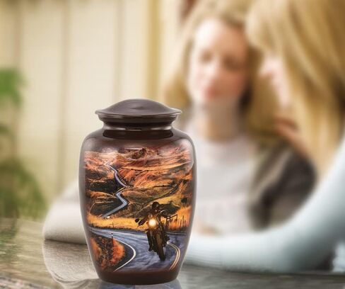 Motorcycle Urn - Motorcycle Rider Cremation Urn for Ashes - Highway to Heaven Adult Urn - Handcrafted Motorcycle Lovers Funeral Urn - Bikers Memorial Urn with Velvet Bag (Large) in Saudi Arabia