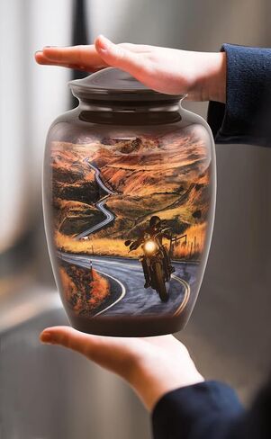Motorcycle Urn - Motorcycle Rider Cremation Urn for Ashes - Highway to Heaven Adult Urn - Handcrafted Motorcycle Lovers Funeral Urn - Bikers Memorial Urn with Velvet Bag (Large) in Saudi Arabia