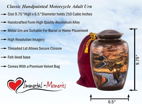 Motorcycle Urn - Motorcycle Rider Cremation Urn for Ashes - Highway to Heaven Adult Urn - Handcrafted Motorcycle Lovers Funeral Urn - Bikers Memorial Urn with Velvet Bag (Large) in Saudi Arabia