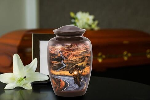 Motorcycle Urn - Motorcycle Rider Cremation Urn for Ashes - Highway to Heaven Adult Urn - Handcrafted Motorcycle Lovers Funeral Urn - Bikers Memorial Urn with Velvet Bag (Large) in Saudi Arabia