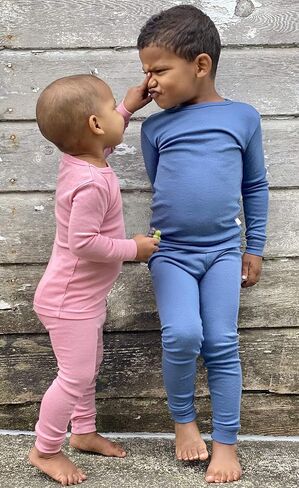 طقم بيجامة ملابس داخلية حرارية للأطفال من الصوف الخالص، طبقة أساسية دافئة طبيعية وعضوية، ملابس نوم للأطفال الصغار والرضع in Kuwait