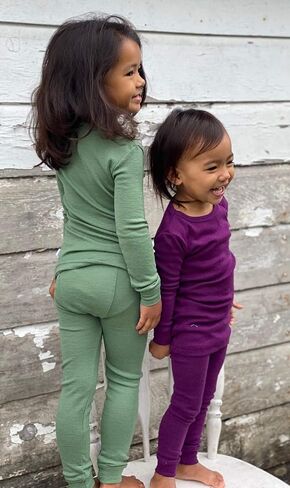 طقم بيجامة ملابس داخلية حرارية للأطفال من الصوف الخالص، طبقة أساسية دافئة طبيعية وعضوية، ملابس نوم للأطفال الصغار والرضع in Kuwait