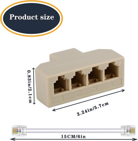 Phone Splitter Way Telephone Adapter RJ11 6P4C Female to Females for Landline and Fax -1Pack (3 Way) in Kuwait