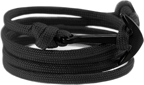 Anchor Bracelet Nautical Rope Paracord Bracelet Handmade Nylon Cord Motivational Wristband Sailor Charm Black Silver Adjustable Dorsal Wrist Wrap Men Women in Saudi Arabia