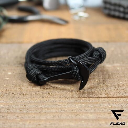 Anchor Bracelet Nautical Rope Paracord Bracelet Handmade Nylon Cord Motivational Wristband Sailor Charm Black Silver Adjustable Dorsal Wrist Wrap Men Women in Saudi Arabia