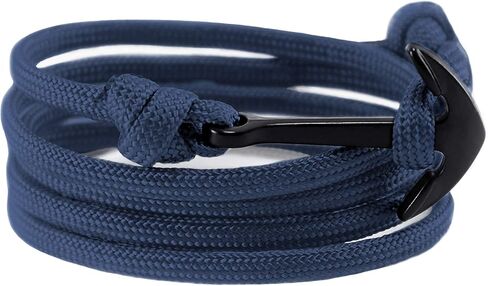 Anchor Bracelet Nautical Rope Paracord Bracelet Handmade Nylon Cord Motivational Wristband Sailor Charm Black Silver Adjustable Dorsal Wrist Wrap Men Women in Saudi Arabia