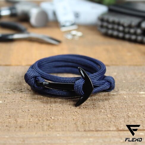 Anchor Bracelet Nautical Rope Paracord Bracelet Handmade Nylon Cord Motivational Wristband Sailor Charm Black Silver Adjustable Dorsal Wrist Wrap Men Women in Saudi Arabia