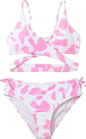 Milumia Girl Cute 2 Piece Swimsuits Cow Print Bathing Suit Wrap Knot Side Bikini Set in Saudi Arabia