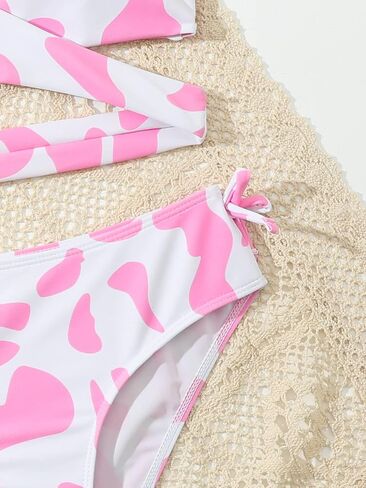 Milumia Girl Cute 2 Piece Swimsuits Cow Print Bathing Suit Wrap Knot Side Bikini Set in Saudi Arabia