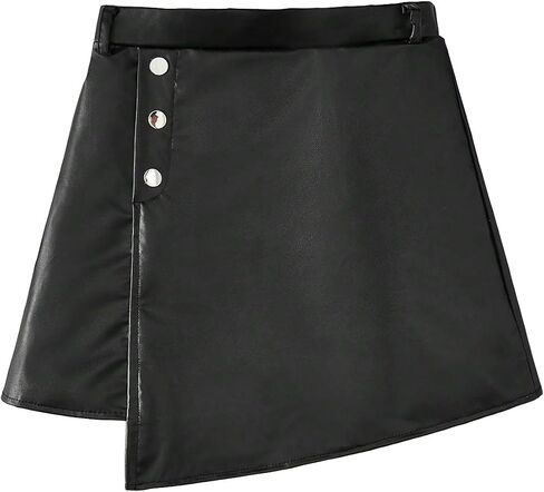 Verdusa Girl's Button Front PU Leather Asymmetrical Short A Line Skirt in Saudi Arabia