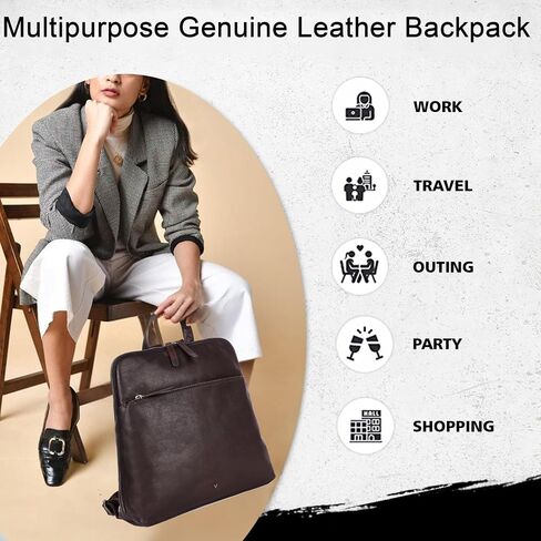 Genuine Leather Backpack for Women - 12.5 Inch with Adjustable Shoulder Strap - Stylish and Durable (Tan) in Saudi Arabia