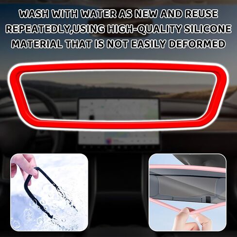 Car Rear View Mirror Protector Frame, Rearview Mirror Decor Edge Guard Compatible with Model 3 Y, Silicone Interior Rearview Mirror Decorative Accessories(Red) in Saudi Arabia
