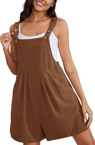 Women's Short Overalls Summer Casual Adjustable Strap Loose Linen Short Bib Overalls Jumpsuit Rompers in Saudi Arabia