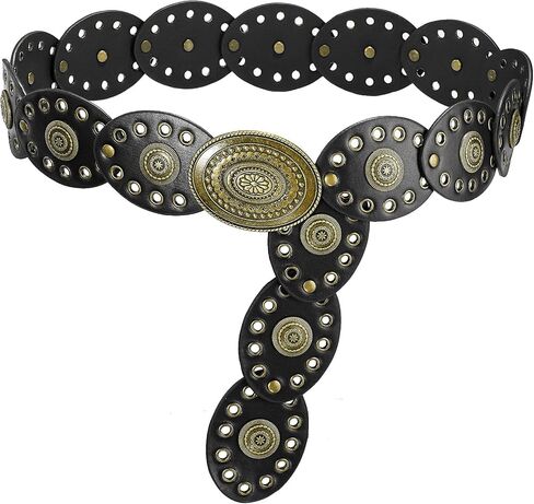 Wide Disc Belt for Women Leather Oval Belt Western Vintage Waist Belts in Kuwait