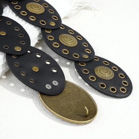 Wide Disc Belt for Women Leather Oval Belt Western Vintage Waist Belts in Kuwait