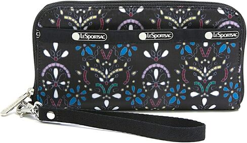 محفظة معصم LeSportsac Cloistered Jewels Tech، بسحاب حول المحفظة/حزام معصم قابل للفصل، يحمل الهاتف الخلوي، طراز 3462/لون E469، بلاط فني فسيفساء بشعار ملون وزخارف زهور in Kuwait