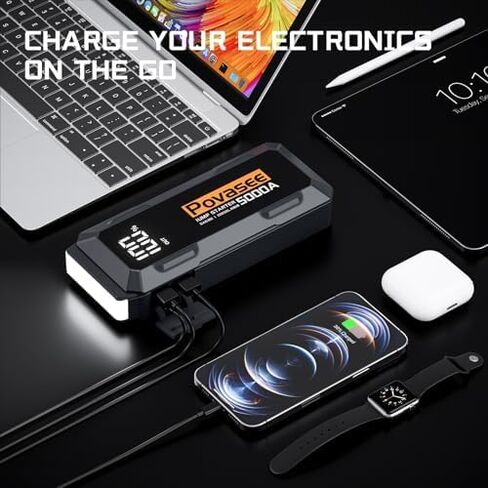 Jump Starter 5000A Peak Car Battery Jump Starter, 12V Jump Start Battery Pack up to All Gas or 10L Diesel Engine Battery Jump Box with 3" LCD Display Power Bank/Dual Output/LED Light in Kuwait